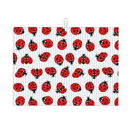 

Sigee Ladybug On Blue Stripes for Dish Drying Mat for Kitchen Counter Premium Kitchen Drying Mat 18 x 24 Dish Drying Pad