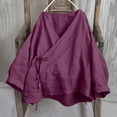 thumbnail image 2 of Aboser Oversized Kimono Tops for Women Lightweight Cotton Linen Shirts Casual Side Tie Blouses Loose V Neck Kimonos Breathable Soft Blouse Purple XL, 2 of 9
