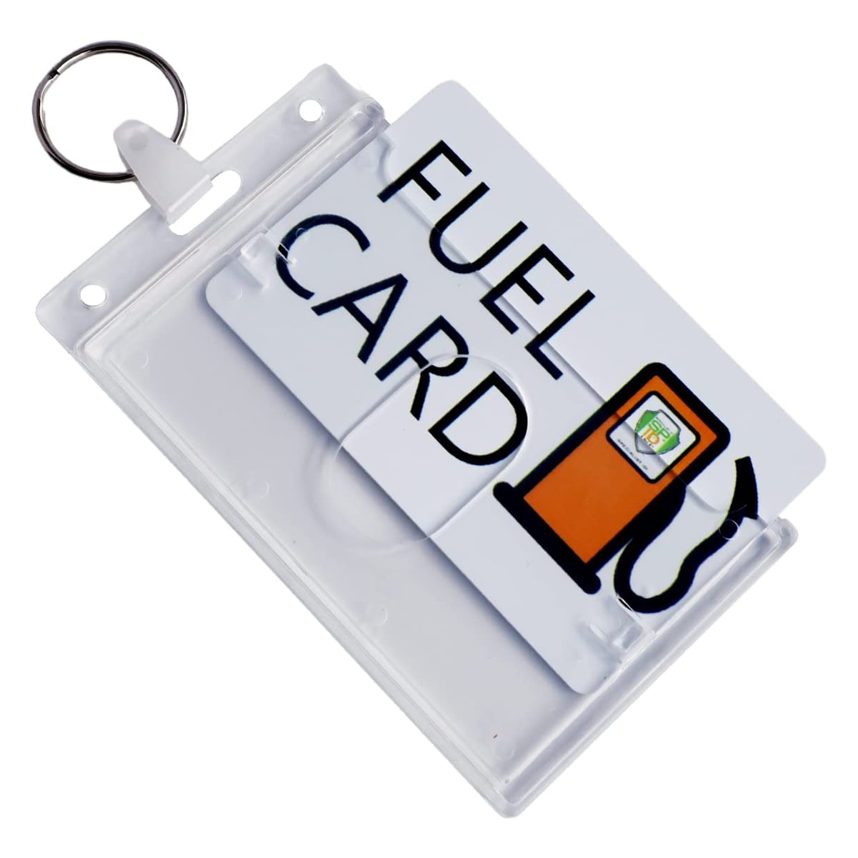 10 Pack - Rigid Fuel Card Holder with Key Ring - Clear Hard Plastic Card Protector Keychain for Fleet, Gas Cards, Company Cars and More by Specialist ID