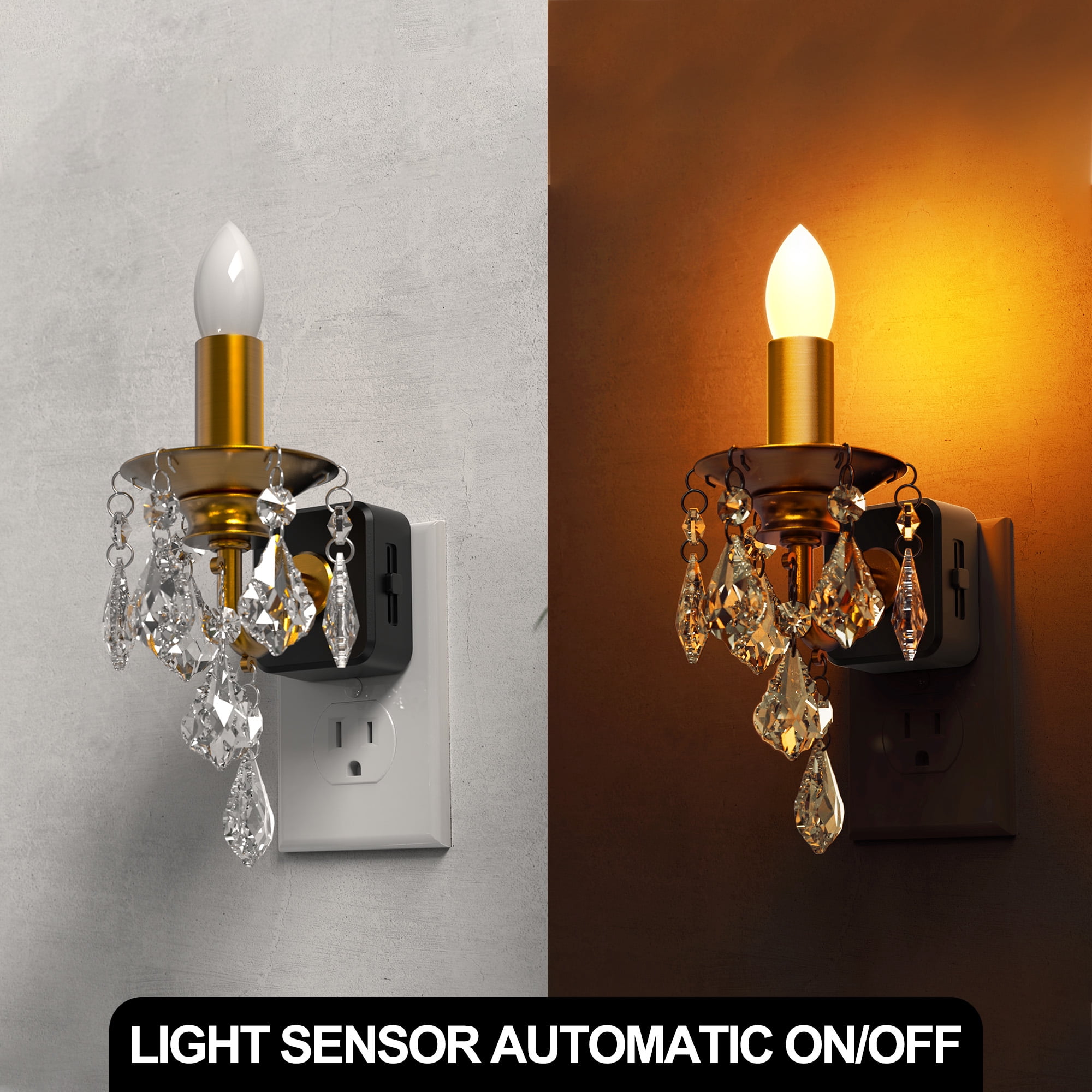 YANSUN Plug-in Warm White 1600K Black & Brass Amber Crystal Pendant Candle Night Light