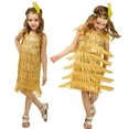 thumbnail image 3 of IBTOM CASTLE Kids Girls 1920s Flapper Dress Vintage Sequins Fringe Gatsby Halloween Party Dress up with Feather Headband 7-9 Years Gold, 3 of 4