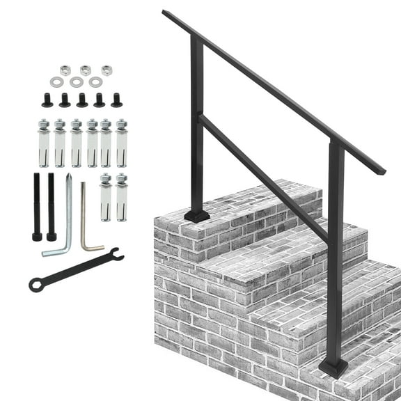 Iron Railing Handrails, with Rugged Powder Coated Design, for Indoor and Outdoor 3 or 4 Step Staircases Balconies Terraces and Other Scenarios