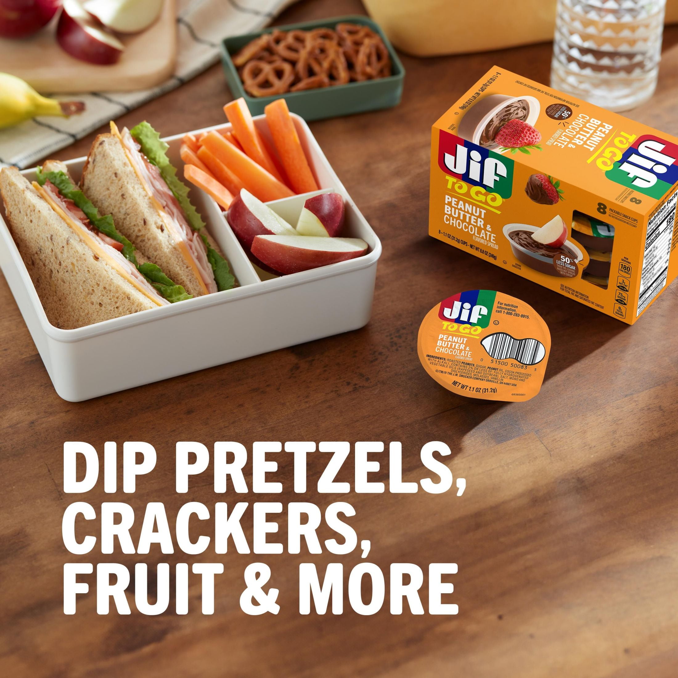 (3 pack) Jif To Go Peanut Butter & Chocolate Flavored Spread, 8 Single-Serve Cups, 1.1 Oz. Each