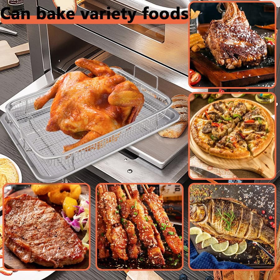 SOFTGAS Air Fryer Basket for Oven, 15.7 * 12'' Non-stick Steel Mesh Grill Basket Air Fryer Baking Tray Accessories Rack Roasting Basket for Convection Oven with Air Fryer, Dishwasher Safe