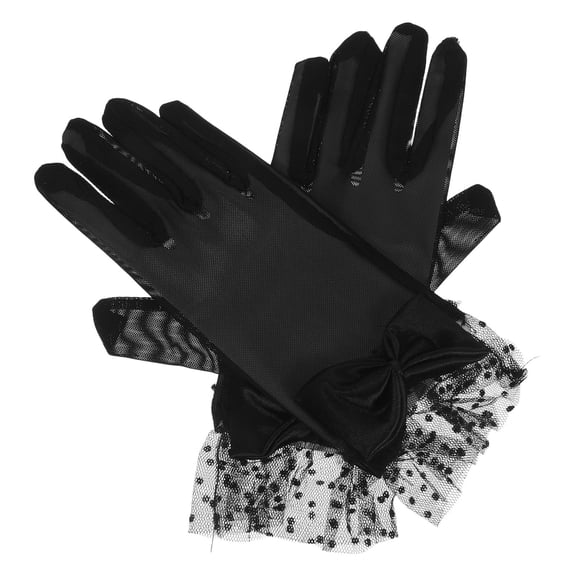 LOLIPPYY Tea Party Gloves 1 Pair Black Lace and Satin for Women Romantic Flair Wedding Banquet