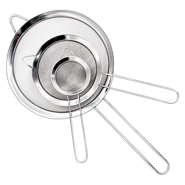 3Pcs Fine Mesh Strainer Stainless Steel Colander Sieve Sifter 3” 5.5” 7.9” Kitchen Flour Filter Small Medium Large Metal Strainer Set with Long Handle for Kitchen Food Tea Flour Pasta Ric