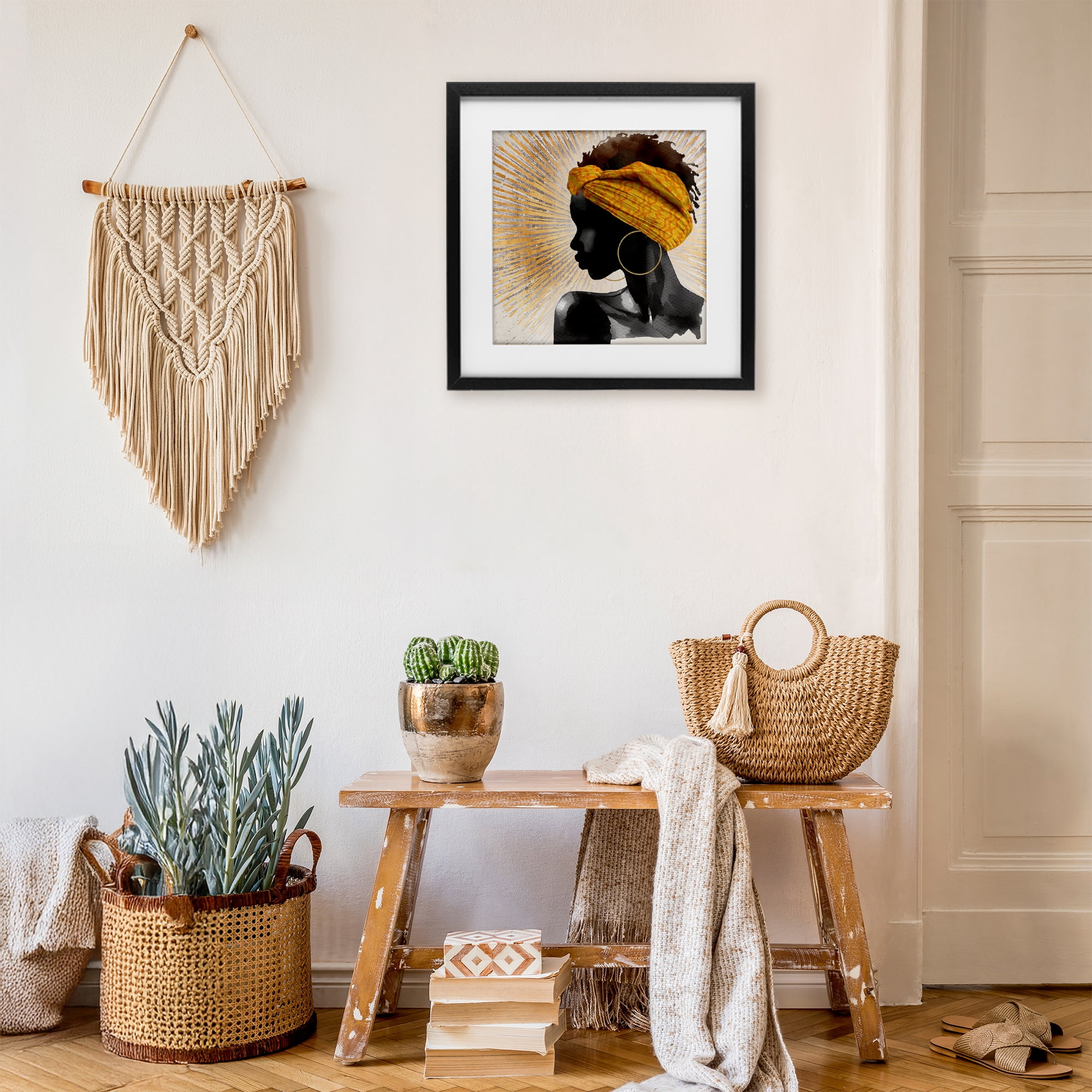 Stupell Industries Golden Sunburst Profile with Headwrap Black Framed Print Under Glass, design by CAD Designs