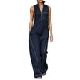 thumbnail image 3 of Sentmoon Combinaison-Robe Sans Manches à Col, Combinaisons pour Femmes Grande Taille, Couleur Unie avec Fermeture Éclair, Coupe Ample, Robe Salopette pour Femmes d'Été pour Sorties et Fêtes P-3TG, 3 of 6