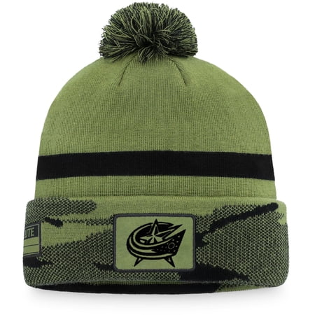 Men's Fanatics Branded Camo Columbus Blue Jackets Military Appreciation Cuffed Knit Hat with Pom - OSFA