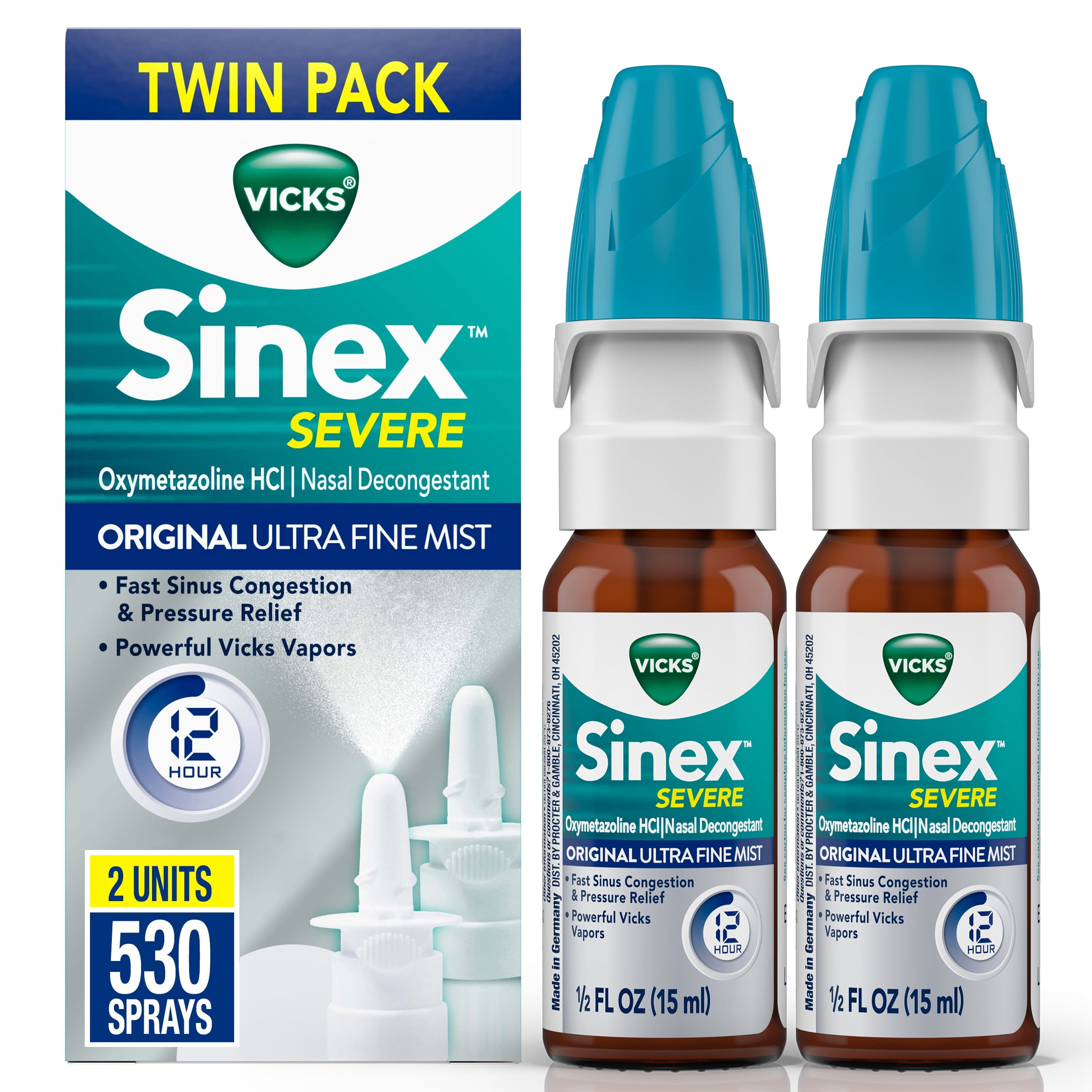 Vicks Sinex Severe Nasal Spray Original Ultra Fine Mist Decongestant Medicine 265 Sprays 2 