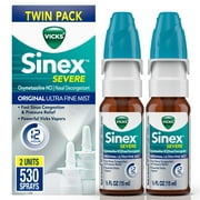 Vicks Sinex Severe Nasal Spray, Original Ultra Fine Mist, Decongestant Medicine, Sinus Relief, 265 Sprays, 2 Ct