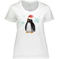 thumbnail image 3 of Inktastic Christmas Penguin in Red Santa Hat with Snowflakes Women's Plus Size T-Shirt, 3 of 5