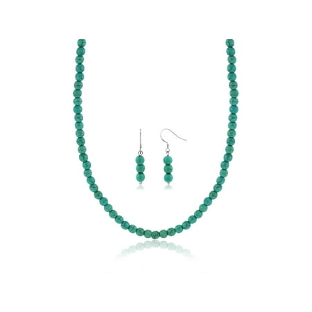 Beaded Turquoise Jewelry Set - 6mm Round Beads Green Simulated Turquoise Howlite 20