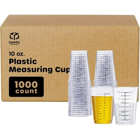 

[Bulk Case of 20/50 Pack] 1000 10 oz. Multipurpose Disposable Plastic Measuring Cups - Baking Cooking Epoxy Resin Mixing & Measuring Cups