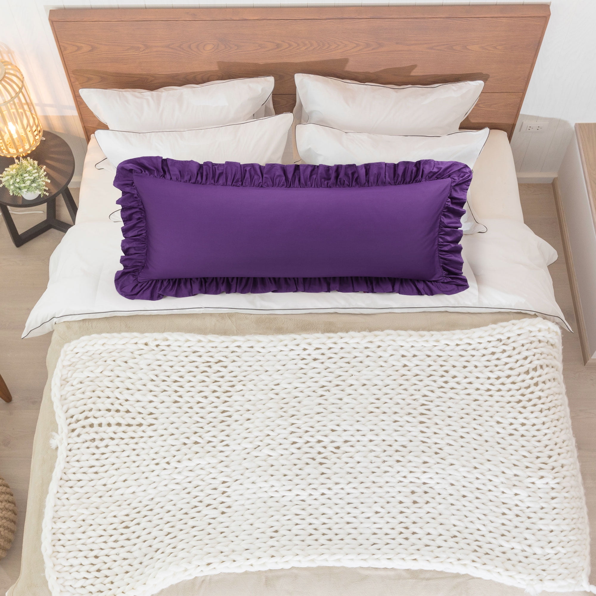 Unique Bargains 1Pc 100% Cotton Envelope Closure Body Ruffled Pillowcase Grape 20"x54"