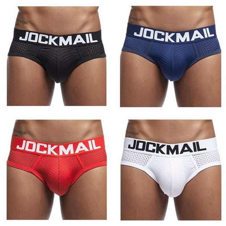 JOCKMAIL 4PCS/PACKS Men Briefs Men Underwear comfortable Men's Boxer Briefs  Male Lace Pantie (M, Black&White&Red&Navy) at  Men's Clothing store