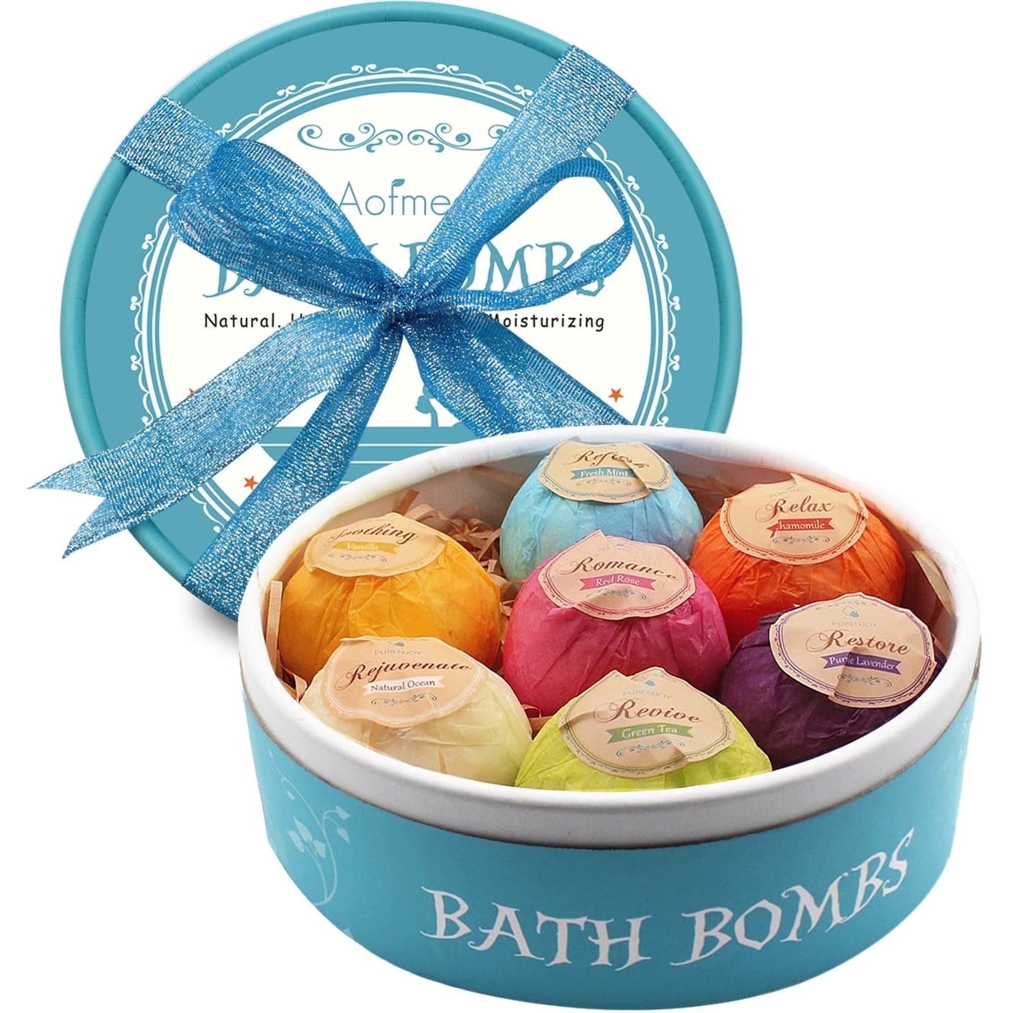 Aofmee Bath Bombs Set, 7 Natural Spa Bubble Bath Salts, Self Care Gifts Fizzy Set, Perfect Birthday Holiday Gift for Women Kids