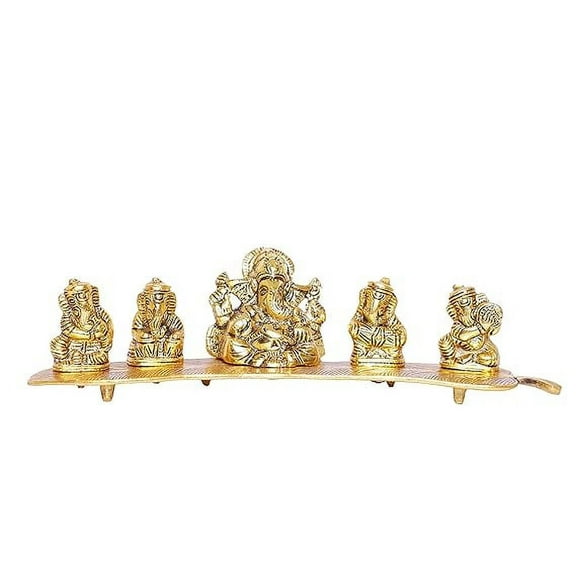 Swadeshi Desire White Metal Gold Plated Ganesha on Leaf with Musical Instrument Metal Statue for Pooja,Home & Office Décor Ganesha Murti Idol,Showpiece Figurines,Religious Idol