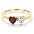 thumbnail image 3 of Gem Stone King 18K Yellow Gold Plated Silver Fashion Right-Hand Ring Heart Shape Red Rhodolite Garnet and Moissanite (0.97 Cttw, Size 6), 3 of 6