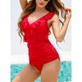 thumbnail image 6 of Charmo Ruffle Tankini Bathing Suits for Women V Neck Ruched Tummy Control Two Piece Swimsuits, 6 of 7