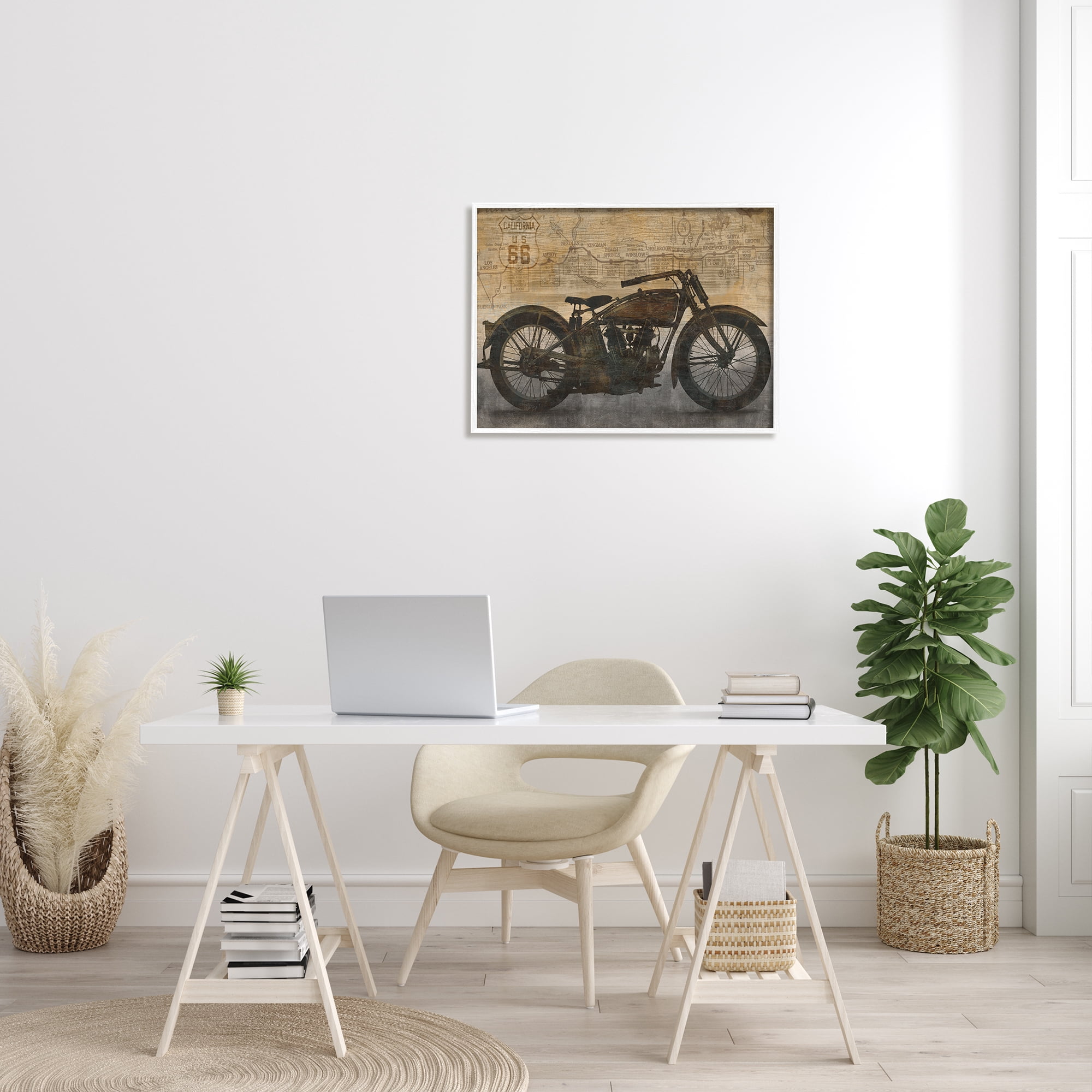 Stupell Industries Vintage Motorcycle Collage Transportation Painting White Framed Art Print Wall Art, 30 x 24
