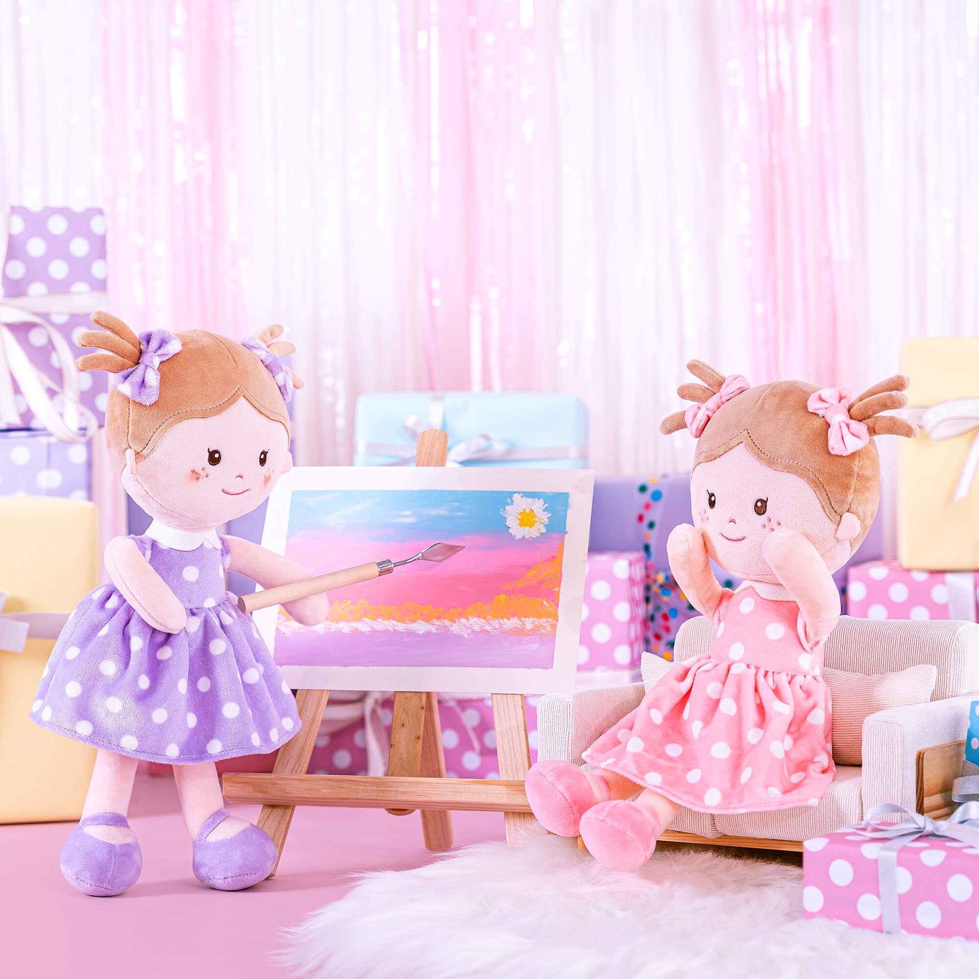First Baby Doll Baby Dolls Girl Toys Baby Girl Gifts Purple Polka Dot Dress 13inches