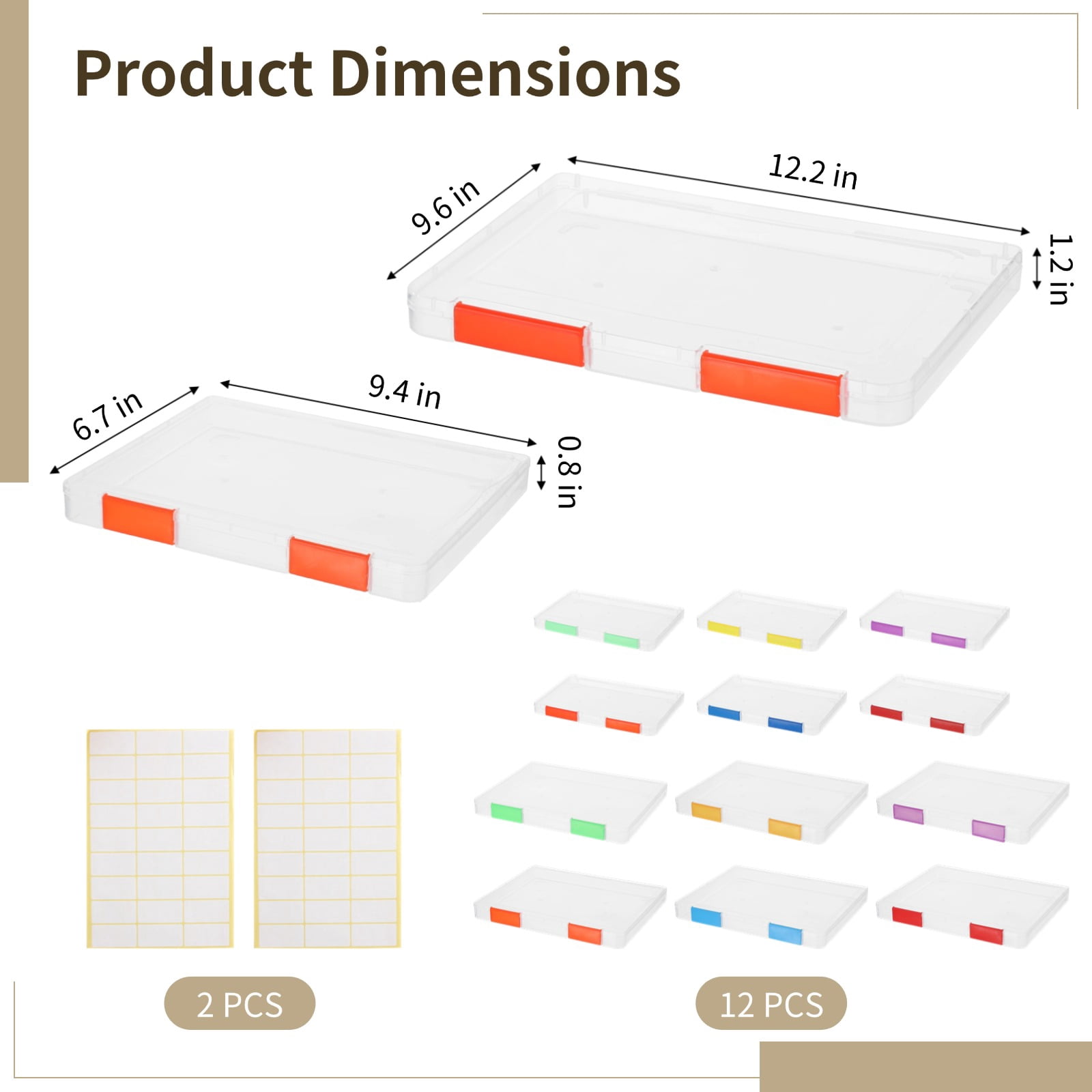 12 PCS Clear A4 A5 File Boxes, Plastic Paper Organizer with Color Buckles and 54 Labels, Stackable Magazine Protector Cases, Transparent Document Case for Office, School, Home