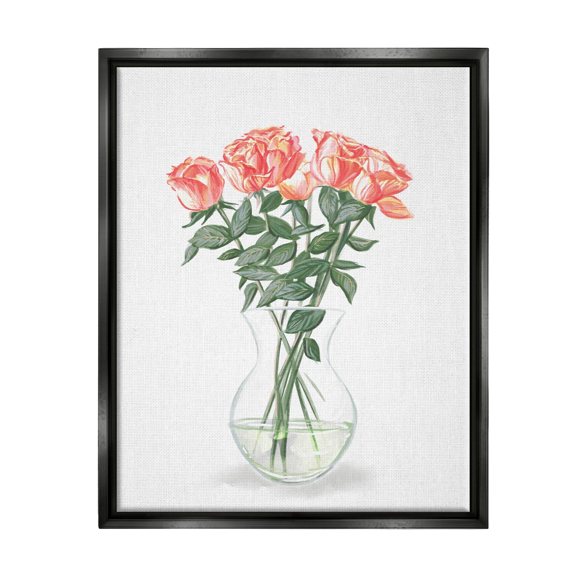 Stupell Industries Pink Rose Bouquet Glass Vase Still Life Painting Metallic Gold Floating Framed Canvas Print Wall Art, Design by Ziwei Li