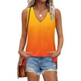thumbnail image 6 of GaThRRgYP Womens Tops SummerTank Tops,Women's Sleeveless V-Neck Top,Ladies' Loose and Casual New Gradient V-neck Sleeve with Side Slit Casual Fashion Top Orange M, 6 of 8