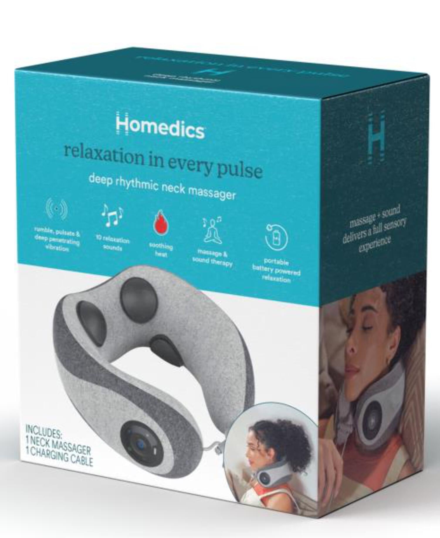 Homedics Deep Rhythmic Neck Massager with Music & Vibration- Gray