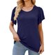 thumbnail image 1 of Wommen verano Top Loose corto ruffle manga redonda Masajeadores de cuello shirred hombro blusa para mujer azul marino XXL, 1 of 6