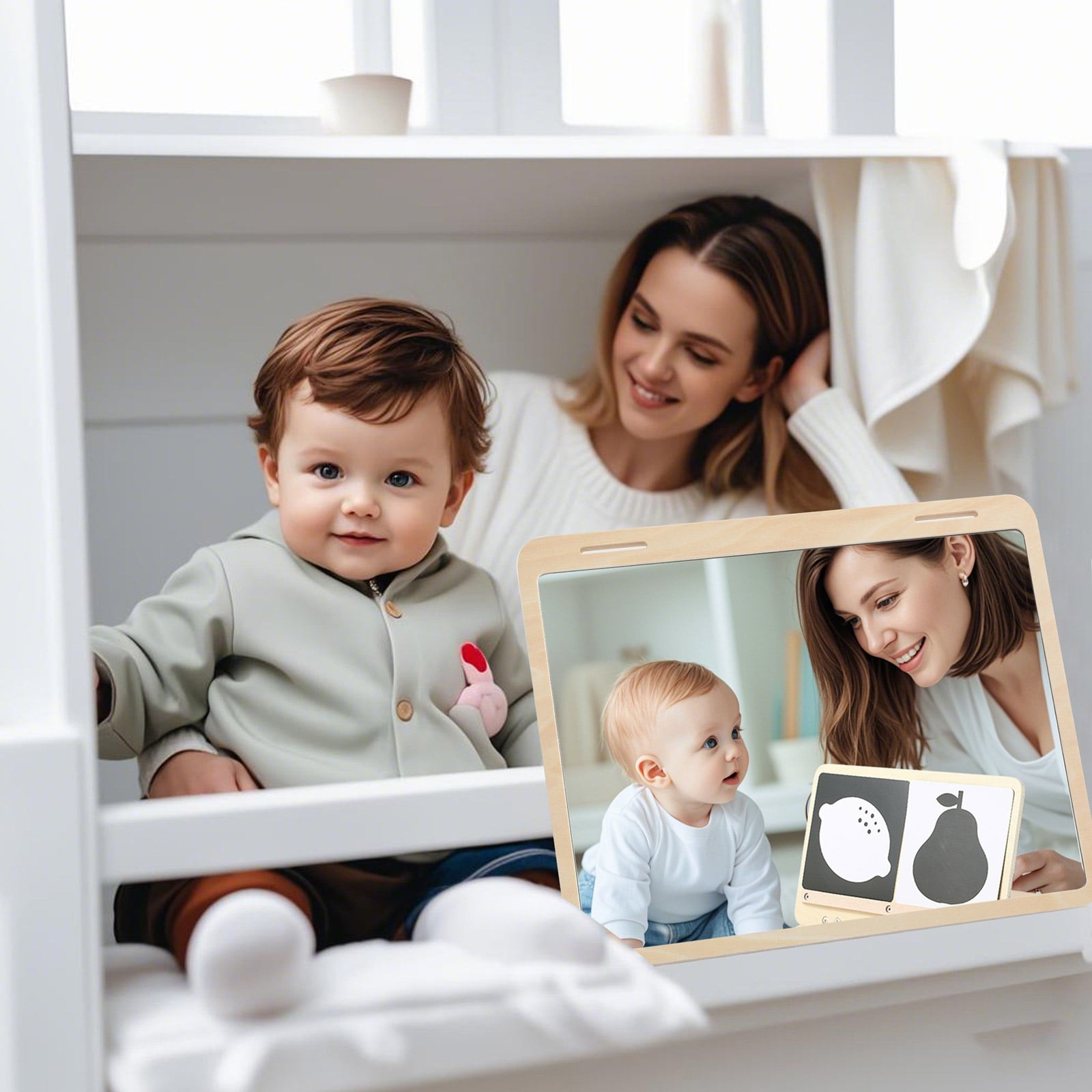 Wooden Infant Perceptual Development Toy Pliable Glass With Constructed In Card Storage For Visual Cognitive Learning