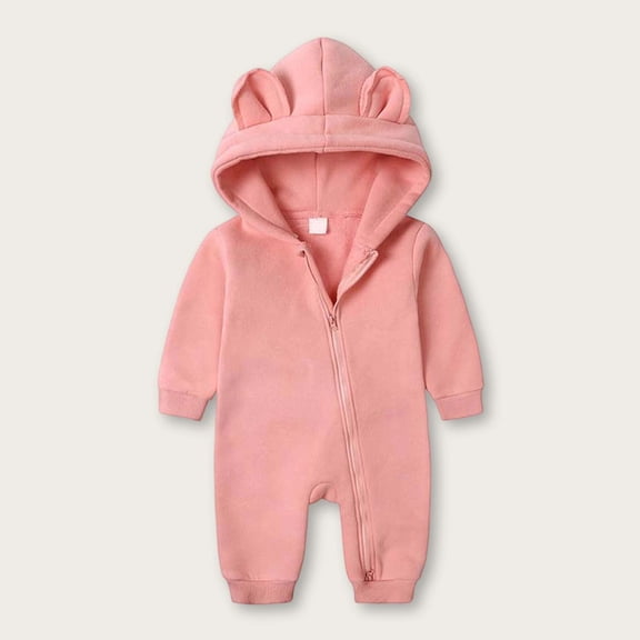 Winter Hoodies Romper for Baby Boys Girls Casual Hoody Bear Ears Zipper Jumpsuit
