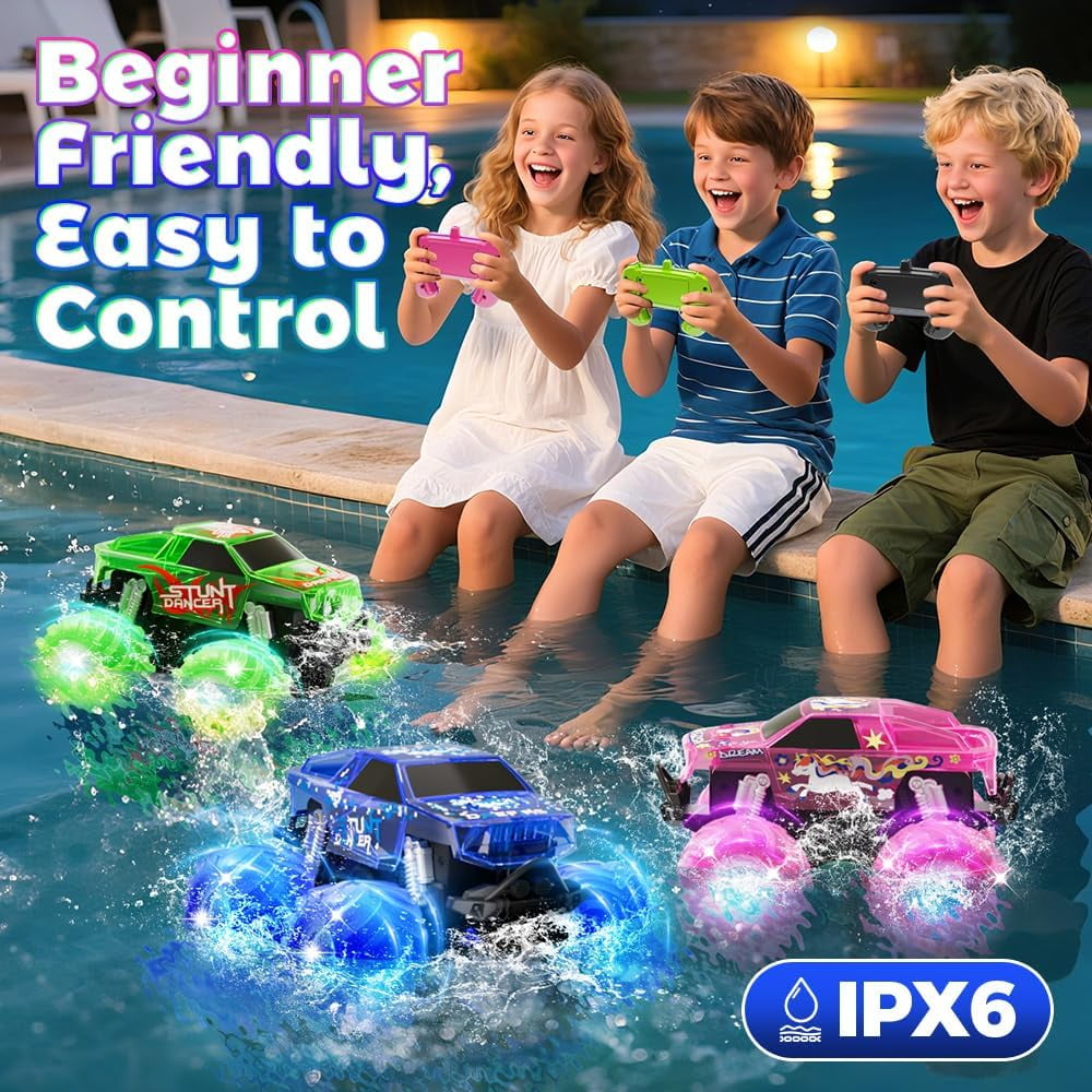 Drefirsa Pink Amphibious Remote Control Car for Girl with LED Light