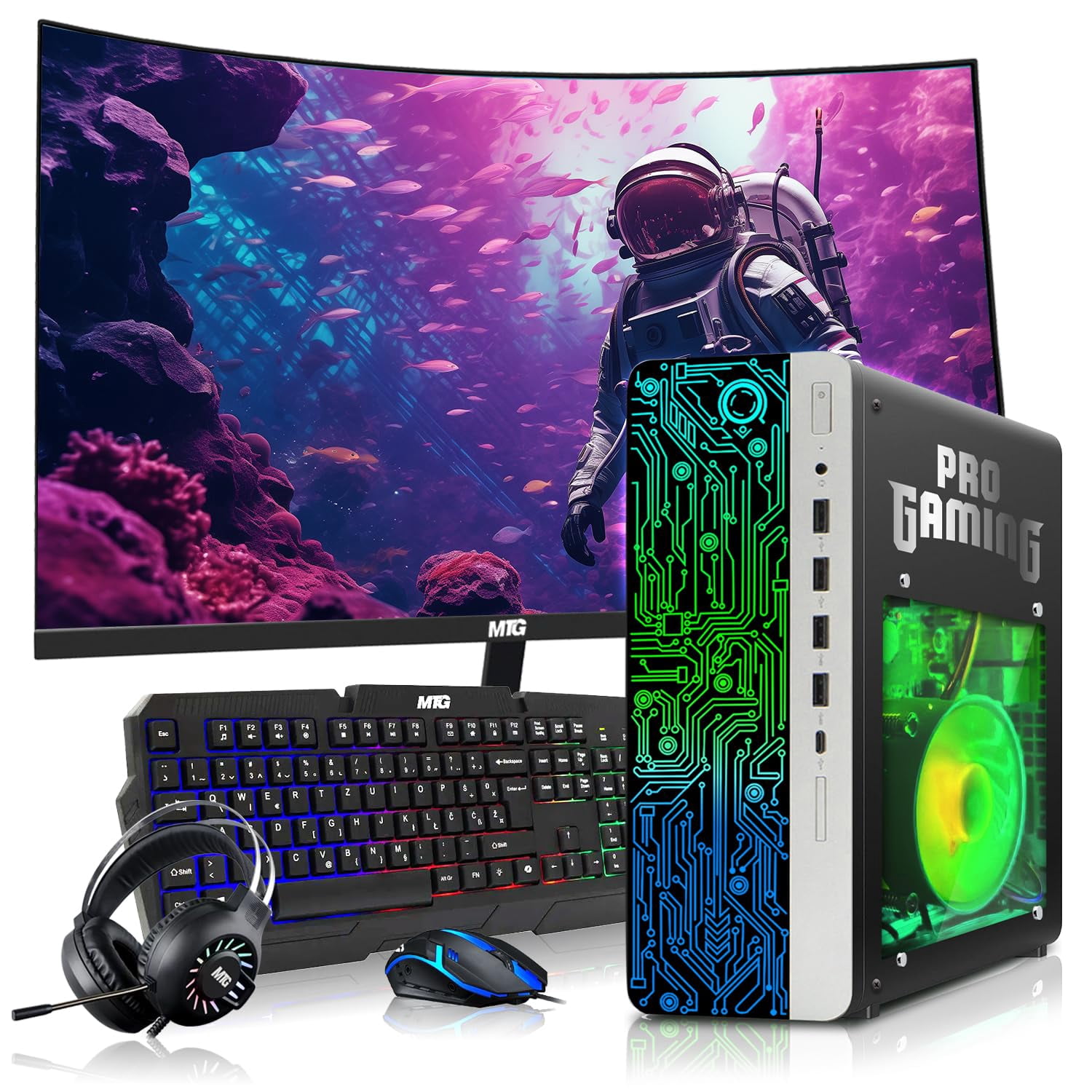 Restored HP G4 Gaming Desktop Computer PC Black AMD A10-9700,16GB RAM,256GB SSD OS+2x500GB HDD,24 Inch Curve Monitor,GT 730 Graphics,RGB KBM with AI Copilot,WiFi,RGB Headphone,Windows 11