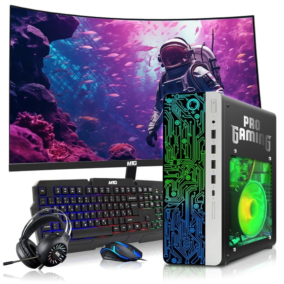 Restored HP G4 Gaming Desktop Computer PC Black AMD A10-9700,16GB RAM,256GB SSD OS+2x500GB HDD,24 Inch Curve Monitor,GT 730 Graphics,RGB KBM with AI Copilot,WiFi,RGB Headphone,Windows 11