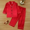 thumbnail image 2 of Gvdentm 2t Boys Pajamas Girls Boys Kids Silk Satin Pajamas Set Button-Down Clothes Long Sleeve Loungewear Sleepwear PJS Pajama(Red,6-7 Years), 2 of 6