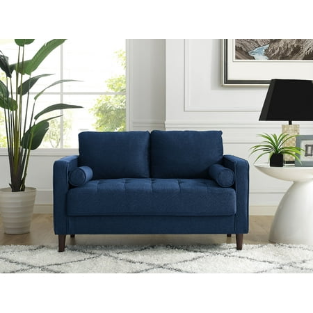 Lifestyle Solutions Lorelei Loveseat with Upholstered Fabric and Eucalyptus Wood Frame, Navy Blue