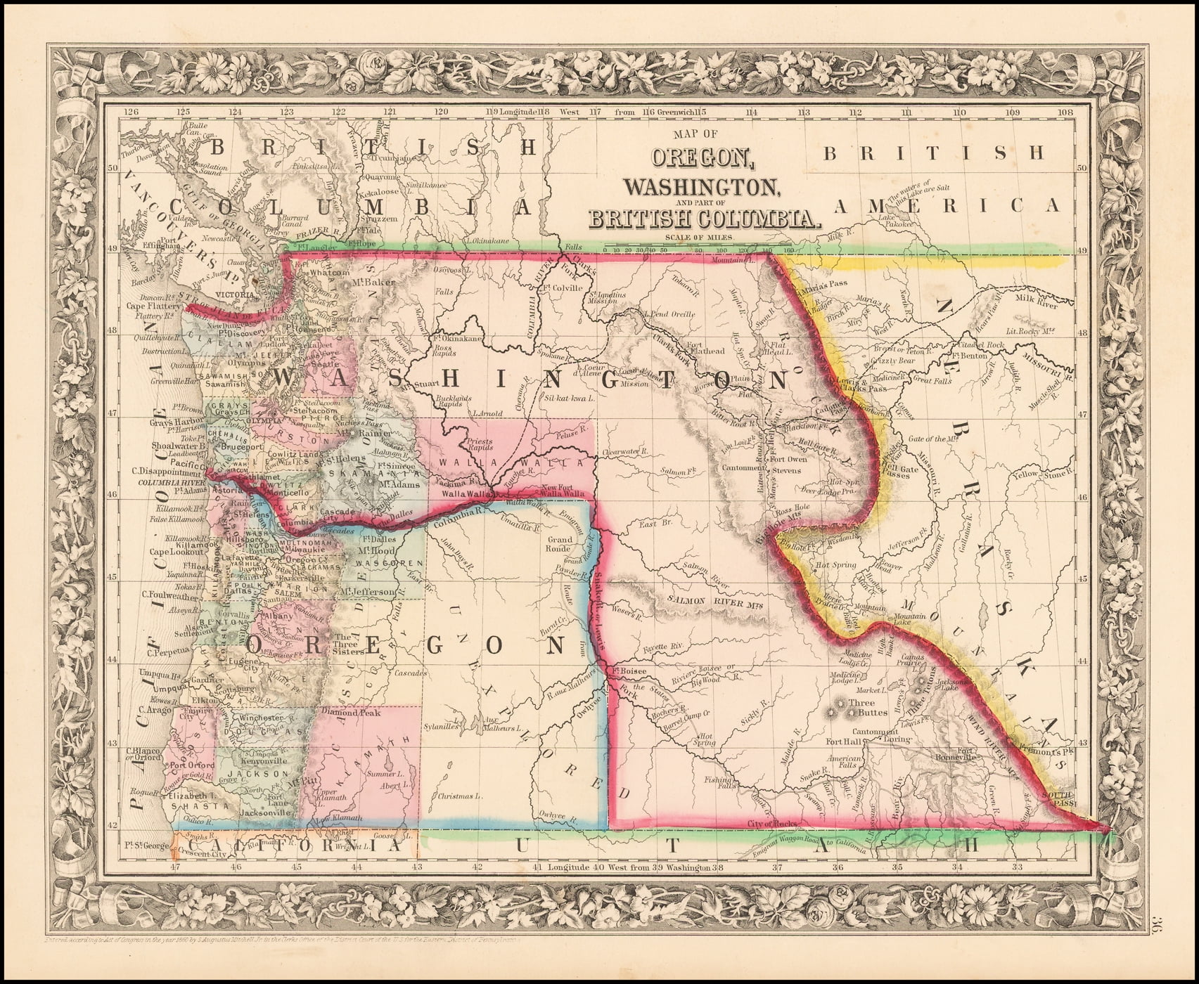 Map Of Oregon, Washington And Part Of British Columbia-24 Inch By 36 ...