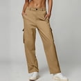 thumbnail image 2 of Elvqul Womens Pants High Waist Cargo Solid Trousers with Pockets Straight Leg Khaki Button Fashion Long Pants for Lady, 2 of 6