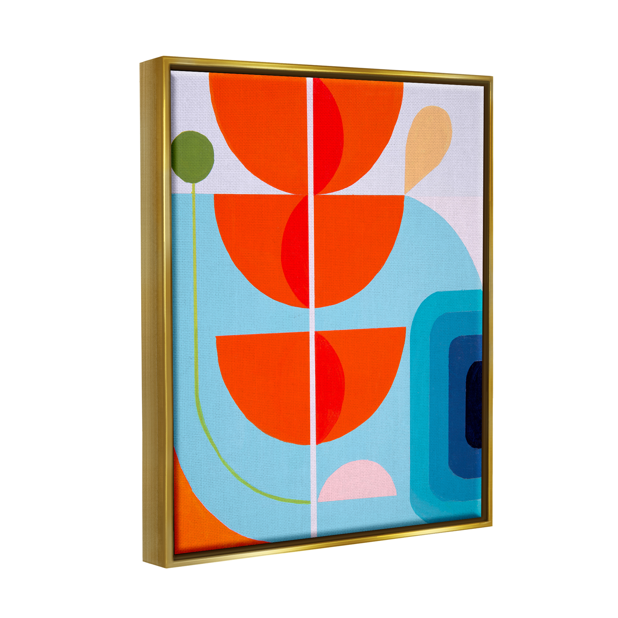 Stupell Industries Red & Blue Modern Shapes Abstract Painting Gold Floater Framed Canvas Art Print Wall Art, 25 x 31