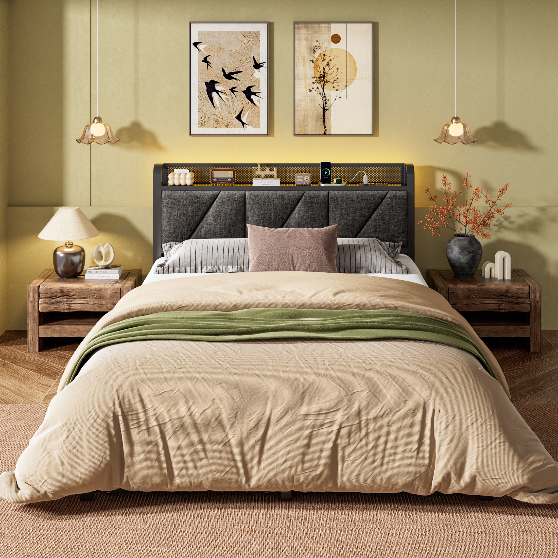 Satifur Queen Bed with Storage Drawers, LED Lights & Charging photo 8