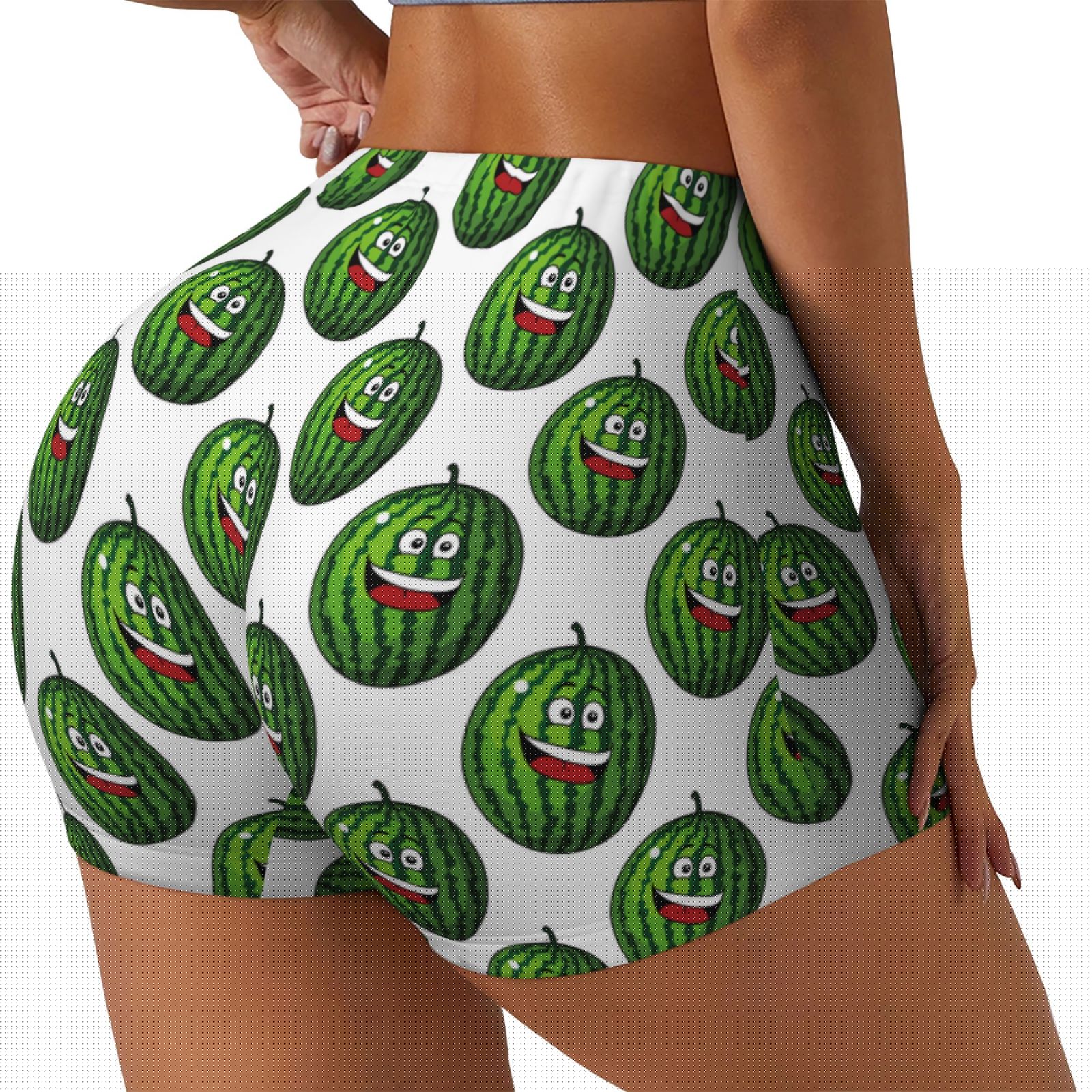 thumbnail image 2 of Xecao Happy Watermelon Print Workout Shorts for Women Soft Smooth Gym Yoga Scrunch Active Tennis Workout Running Shorts, 2 of 9