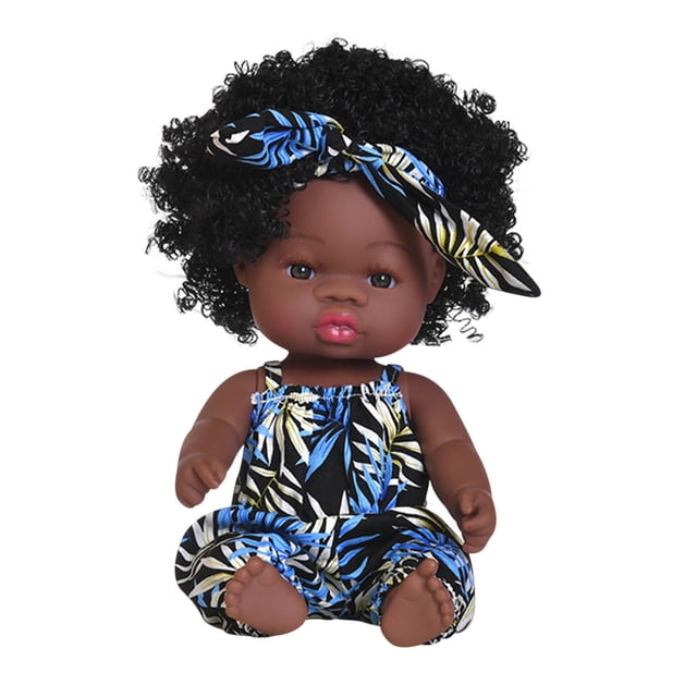 Baby Cute Curly Hair Sport Boys Black Baby Toy Doll Kids Gift Hooded With Cloth