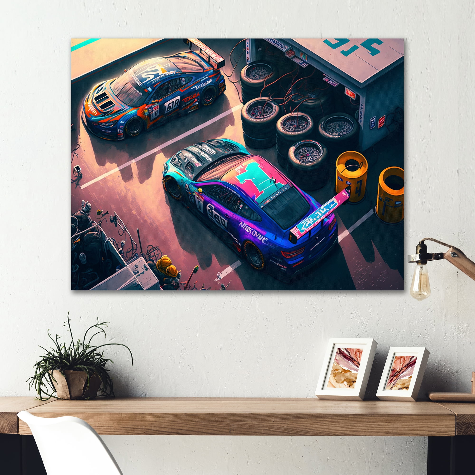 Designart Stock Car Pit Stop III Canvas Wall Art
