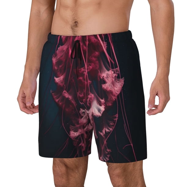 Fotbe Mesmerizing Pink Jellyfish Traje de Baño para Hombre – Shorts de Natación de Secado Rápido con Forro y Bolsillos-Medium