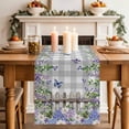 thumbnail image 2 of Table Runner 72 Inches Long for Kitchen Dining, Spring Purple Flowers Dresser Scarf Farmhouse, Dining Table Decorations for Wedding/Parties, Farmhouse Leaves Fences Gray Plaid 14 x 72 In, 2 of 8