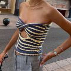 Forefair 2021 Top corto de punto sin tirantes para mujer ahueca hacia fuera el verano otoño sin mangas espalda descubierta Sexy Y2k camisetas sin mangas Vintage moda Tan Jianjun unisex
