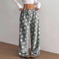 thumbnail image 6 of Women's Fuzzy Plush Pajama Pants Drawstring Elastic Waist Wide Leg Teddy Bottoms Pants, 6 of 9