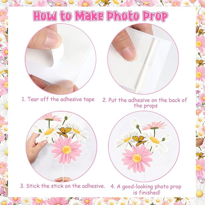24 Pieces Daisy Flower Birthday Decorations, Daisy Butterfly Centerpiece Sticks for Tables, Pink Daisy Table Toppers for Girls, Boho Groovy Theme Birthday Baby Shower Party Supplies